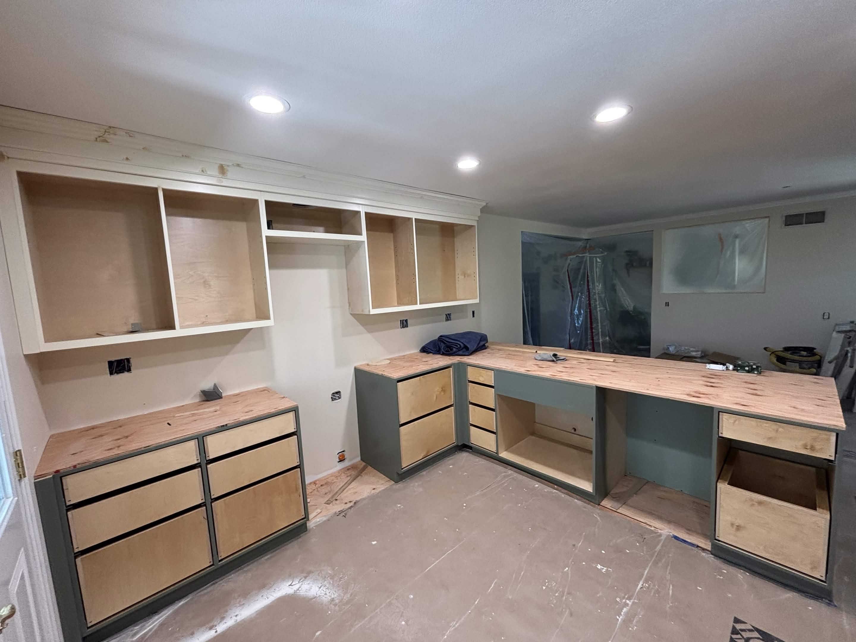Kitchen cabinetry installation in progress